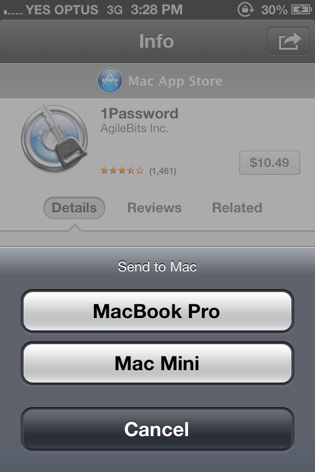 Mock-up of sending a Mac App Store to a Mac